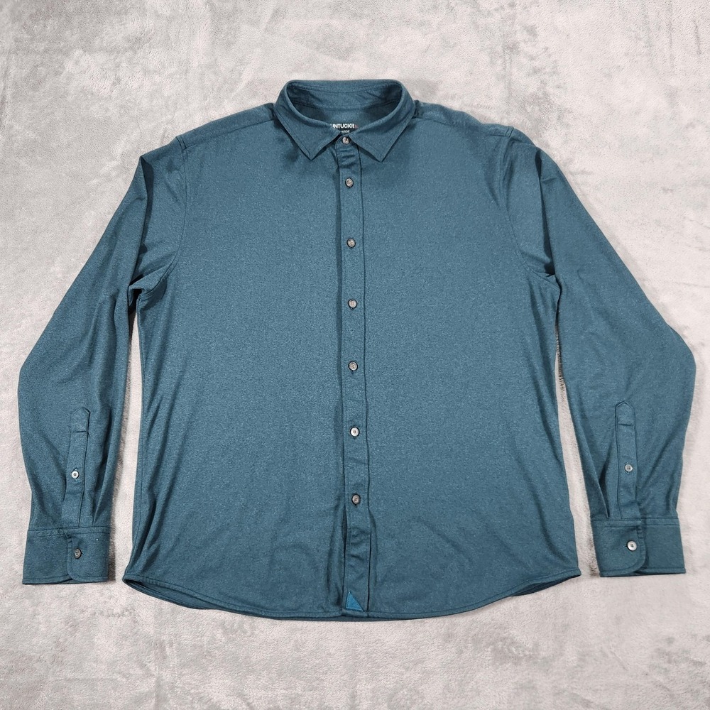UNTUCKit Shirt Mens Large Teal Blue Heather Long Sleeve Button Down‎ Stretch